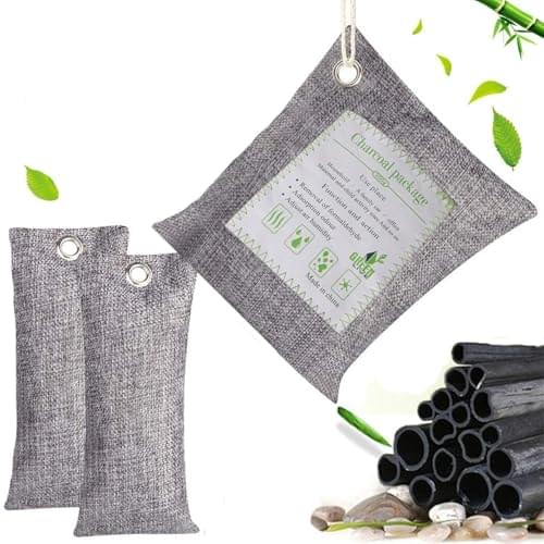 Greenfields® 3 Pack Natural Air Purifying Bag, Reusable Bamboo Activated Charcoal Freshener for Car, Closet, Kitchen Odor Absorber, Air Dehumidifier, Mold Remover, Deodorizer, Purifier Bag(200g, 2×75)